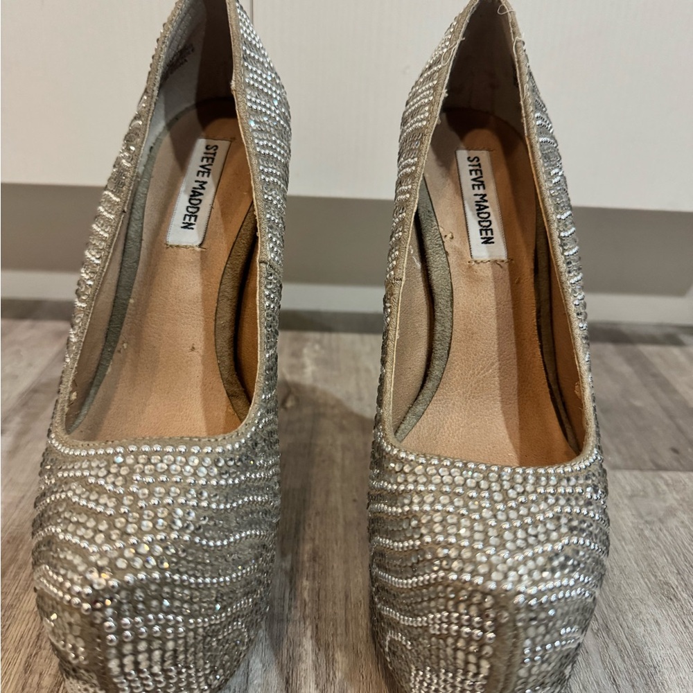 Steve Madden Silver Rhinestone Embellished Heels